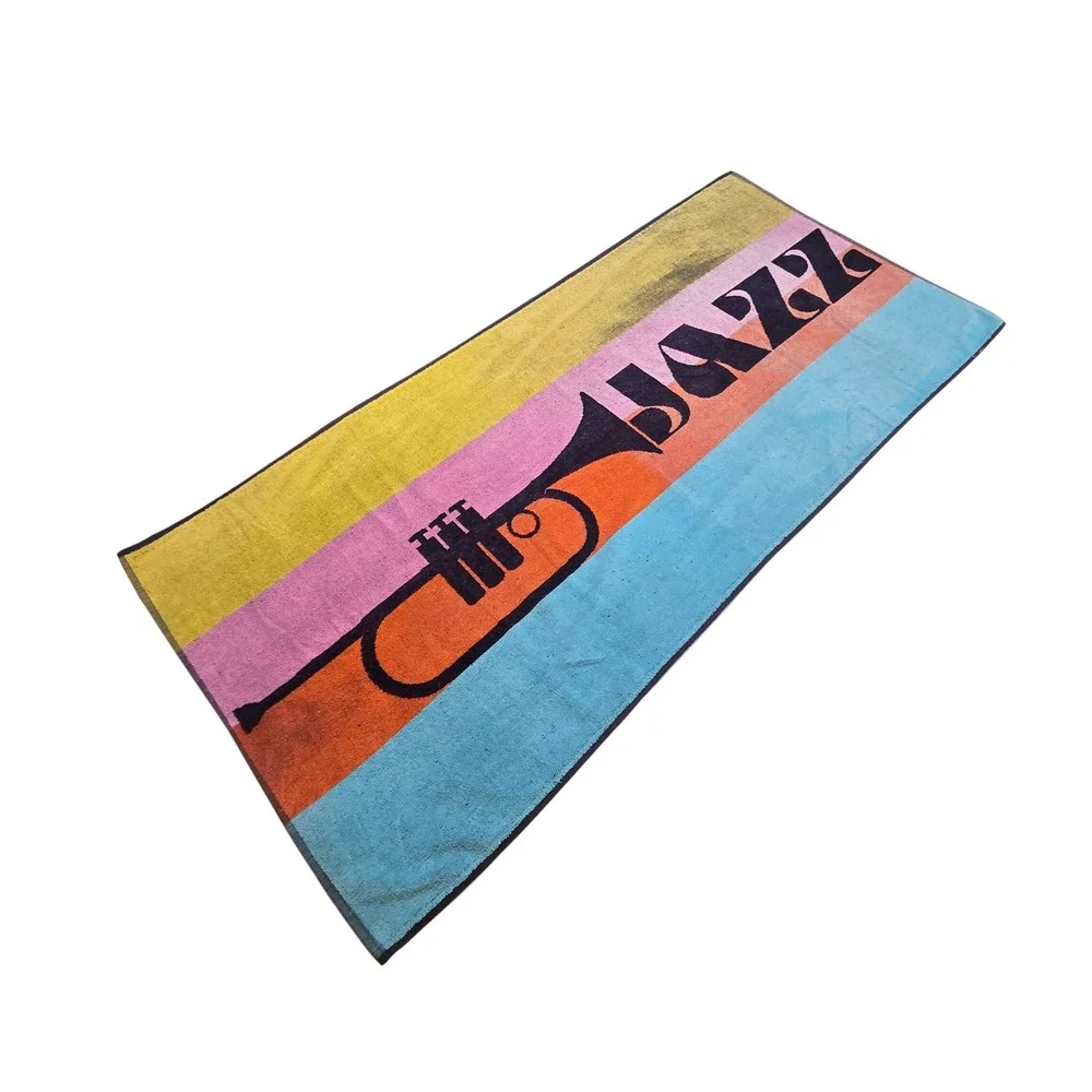 Vintage Tastemaker MCM Jazz Trumpet Beach Towel Multi Color Made in USA